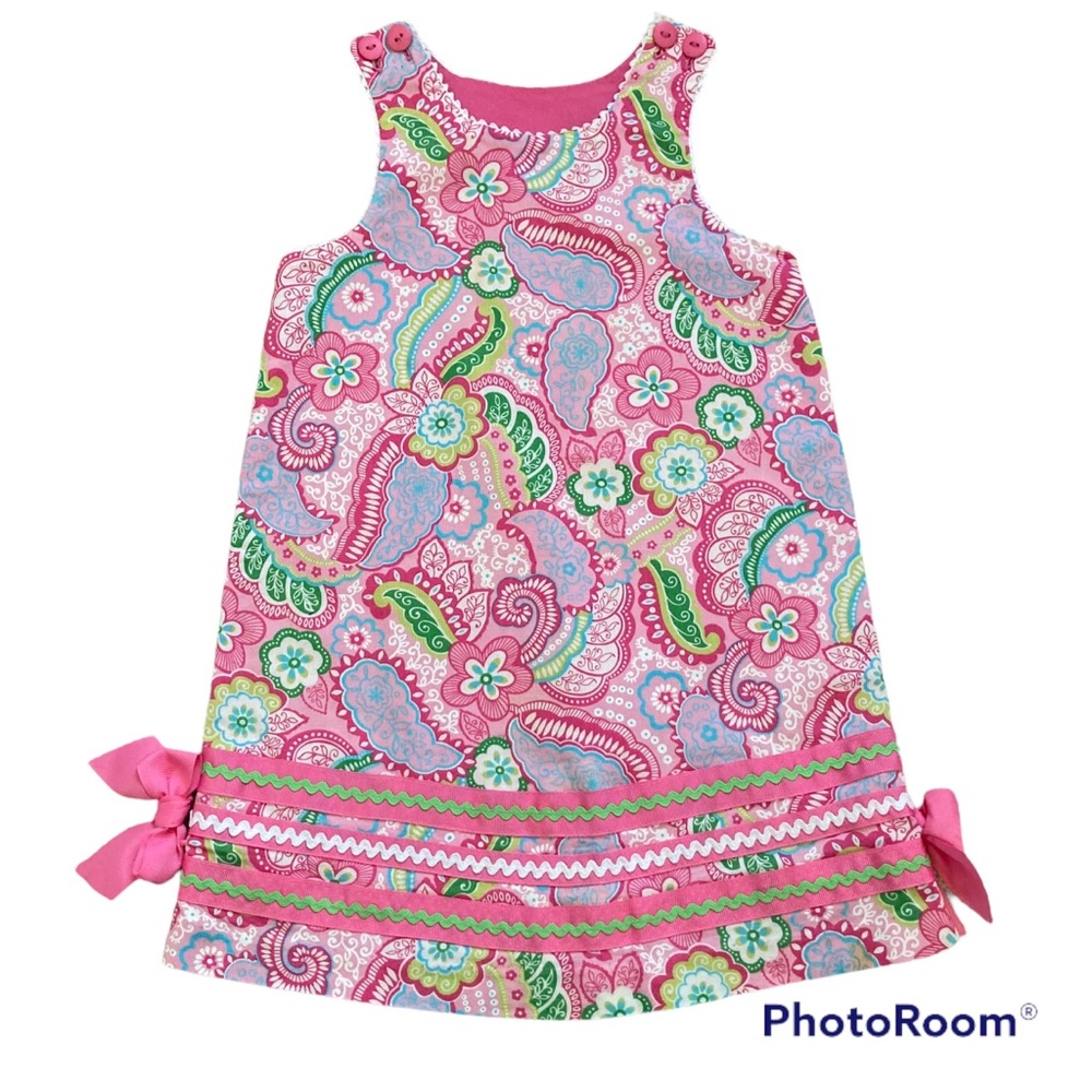 Peaches N' Cream Reversible Pink Paisley Floral Dress Paisley Bows Girls Size 4
